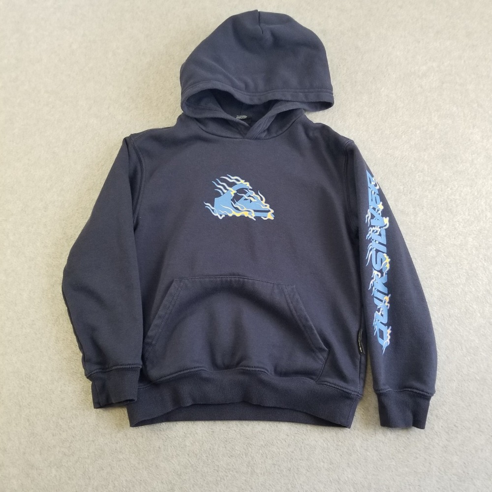 Y2K Quiksilver Hoodie Kids Size 8 Navy Blue Graphic Cotton Pullover Surf Skate